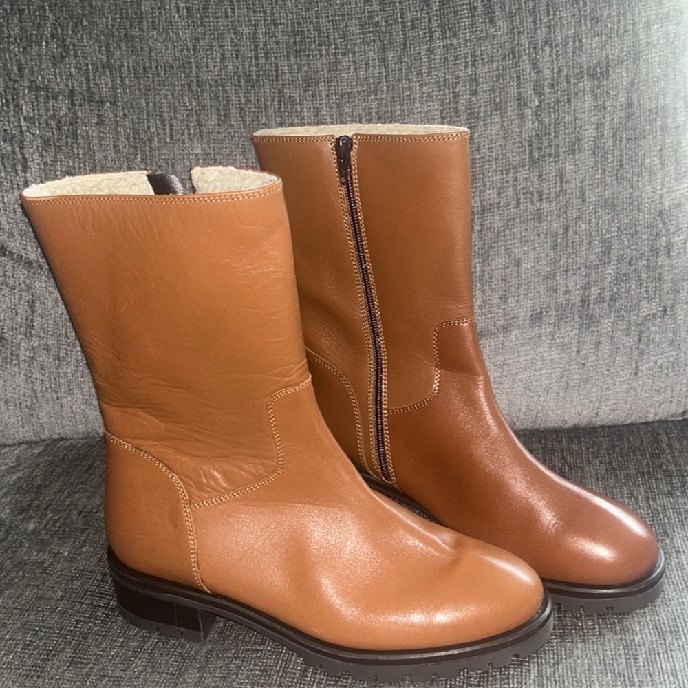 New Womens Lamica Leather Boots Italy Chestnut Brown Mid-Calf Size 8.5